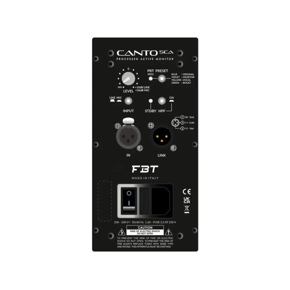 FBT CANTO 5CA Kompakt 2 utas aktív hangfal 5 colos mélyközéppel és 1 colos magassal. 150W összteljesítménnyel 114/117 dB csúcsnyomás